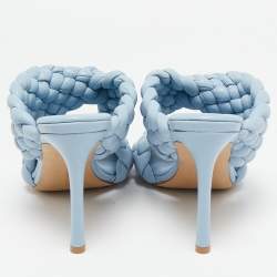 Bottega Veneta Blue Intrecciato Leather Curve Slide Sandals Size 39