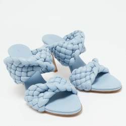 Bottega Veneta Blue Intrecciato Leather Curve Slide Sandals Size 39