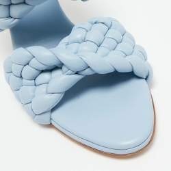 Bottega Veneta Blue Intrecciato Leather Curve Slide Sandals Size 39