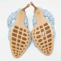 Bottega Veneta Blue Intrecciato Leather Curve Slide Sandals Size 39