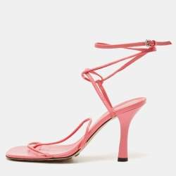 Bottega Veneta Pink Leather Square Toe Ankle Strap Sandals Size 37