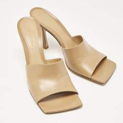 Bottega Veneta Beige Leather Stretch Slide Sandals Size 39