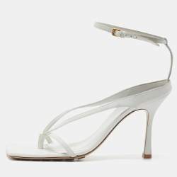 Bottega Veneta White Leather Stretch Ankle Strap Sandals Size 40