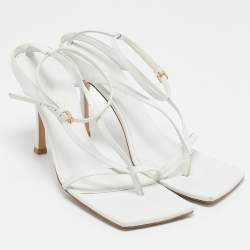 Bottega Veneta White Leather Stretch Ankle Strap Sandals Size 40