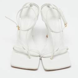 Bottega Veneta White Leather Stretch Ankle Strap Sandals Size 40