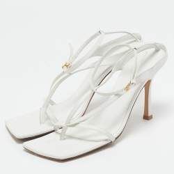 Bottega Veneta White Leather Stretch Ankle Strap Sandals Size 40