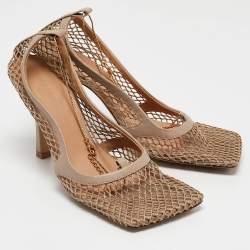 Bottega Veneta Beige Mesh and Leather Chain Stretch Pumps Size 36