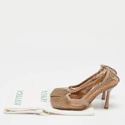 Bottega Veneta Beige Mesh and Leather Chain Stretch Pumps Size 36