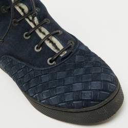 Bottega Veneta Navy Blue Suede Intrecciato Lace Up Snow Boots Size 37
