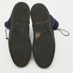 Bottega Veneta Navy Blue Suede Intrecciato Lace Up Snow Boots Size 37