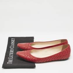 Bottega Veneta Red Intrecciato Leather Ballet Flats Size 36