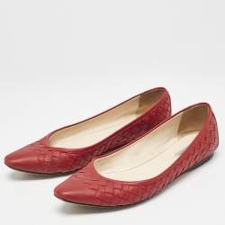 Bottega Veneta Red Intrecciato Leather Ballet Flats Size 36