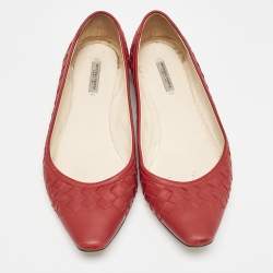 Bottega Veneta Red Intrecciato Leather Ballet Flats Size 36