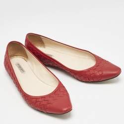 Bottega Veneta Red Intrecciato Leather Ballet Flats Size 36