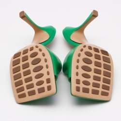 مملوكة مسبقًا Bottega Veneta Green Leather Stretch Square Toe Slide Sandals Size 39