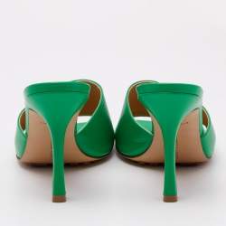 مملوكة مسبقًا Bottega Veneta Green Leather Stretch Square Toe Slide Sandals Size 39