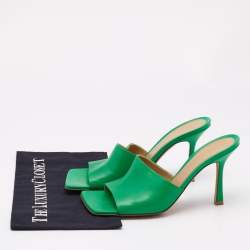 مملوكة مسبقًا Bottega Veneta Green Leather Stretch Square Toe Slide Sandals Size 39
