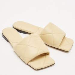 Pre Owned Bottega Veneta Beige Leather Lido Flats Slides Size 39