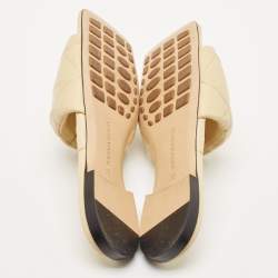Pre Owned Bottega Veneta Beige Leather Lido Flats Slides Size 39