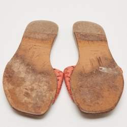 Pre Owned Bottega Veneta Coral Pink Intrecciato Leather Ravello Flat Slides Size 39