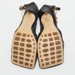 Bottega Veneta Black Mesh and Leather Trim Chain Detail Stretch Square -Toe Pumps Size 39