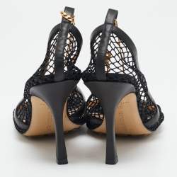 Bottega Veneta Black Mesh and Leather Trim Chain Detail Stretch Square -Toe Pumps Size 39