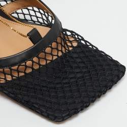 Bottega Veneta Black Mesh and Leather Trim Chain Detail Stretch Square -Toe Pumps Size 39