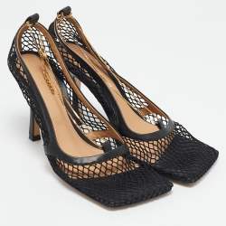 Bottega Veneta Black Mesh and Leather Trim Chain Detail Stretch Square -Toe Pumps Size 39