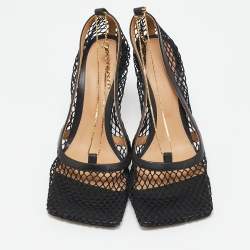 Bottega Veneta Black Mesh and Leather Trim Chain Detail Stretch Square -Toe Pumps Size 39