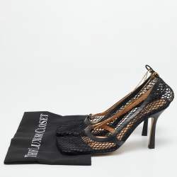 Bottega Veneta Black Mesh and Leather Trim Chain Detail Stretch Square -Toe Pumps Size 39
