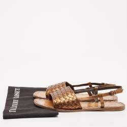 Bottega Veneta Bronze Intrecciato Leather Calvados Flat Sandals Size 40