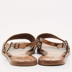Bottega Veneta Bronze Intrecciato Leather Calvados Flat Sandals Size 40