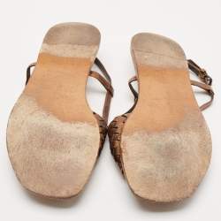 Bottega Veneta Bronze Intrecciato Leather Calvados Flat Sandals Size 40