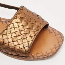 Bottega Veneta Bronze Intrecciato Leather Calvados Flat Sandals Size 40