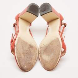 Pre Owned Bottega Veneta Red Leather Intrecciato Ankle Strap Sandals Size 40.5