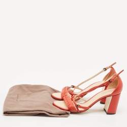 Pre Owned Bottega Veneta Red Leather Intrecciato Ankle Strap Sandals Size 40.5