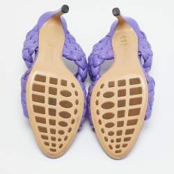 Pre Owned Bottega Veneta Purple Woven Leather Curve Slide Sandals Size 40.5