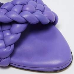 Pre Owned Bottega Veneta Purple Woven Leather Curve Slide Sandals Size 40.5