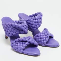 Pre Owned Bottega Veneta Purple Woven Leather Curve Slide Sandals Size 40.5