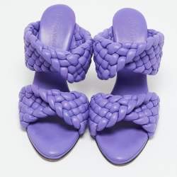 Pre Owned Bottega Veneta Purple Woven Leather Curve Slide Sandals Size 40.5