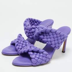 Pre Owned Bottega Veneta Purple Woven Leather Curve Slide Sandals Size 40.5