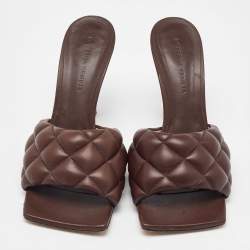 Pre Owned Bottega Veneta Dark Brown Quilted Leather Lido Padded Slide Sandals Size 38