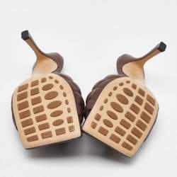 Pre Owned Bottega Veneta Dark Brown Quilted Leather Lido Padded Slide Sandals Size 38