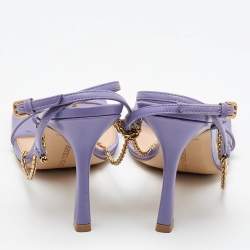 Pre Owned Bottega Veneta Purple Leather Chain Stretch Ankle Strap Sandals Size 38