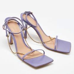 Pre Owned Bottega Veneta Purple Leather Chain Stretch Ankle Strap Sandals Size 38