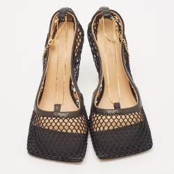 Bottega Veneta Black Mesh and Leather Chain Stretch Pumps Size 35