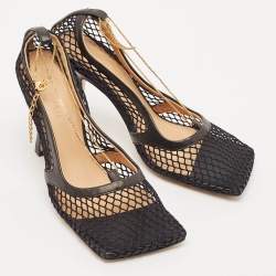 Bottega Veneta Black Mesh and Leather Chain Stretch Pumps Size 35