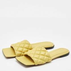 Bottega Veneta Yellow Quilted Leather Lido Flat Sandals Size 40