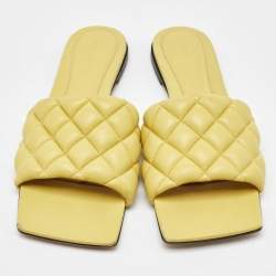 Bottega Veneta Yellow Quilted Leather Lido Flat Sandals Size 40