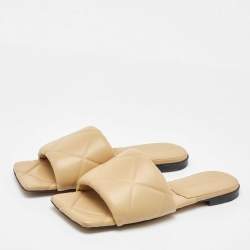 Pre Owned Bottega Veneta Beige Leather Lido Flat Sandals Size 37
